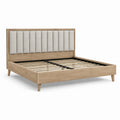 Modernes Polsterbett 160 × 200 cm in Natur, Beige und Schwarz, Gesamtmaße 216 × 170 × 120 cm, mit Lattenrost