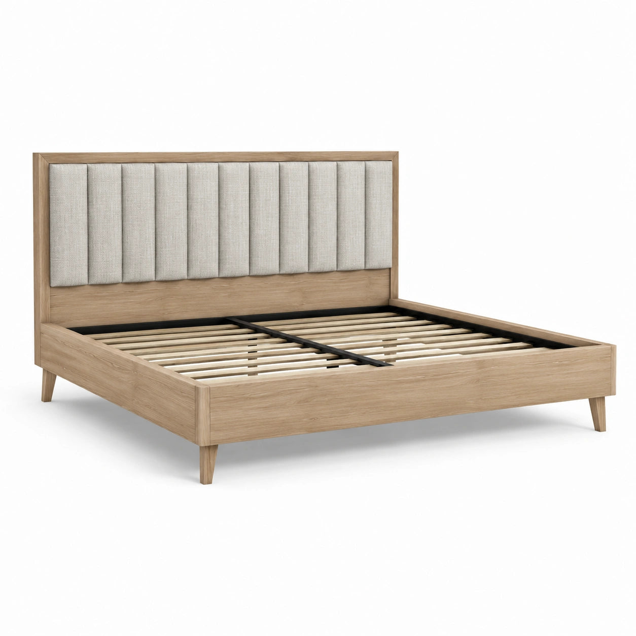 Modernes Polsterbett 160 × 200 cm in Natur, Beige und Schwarz, Gesamtmaße 216 × 170 × 120 cm, mit Lattenrost