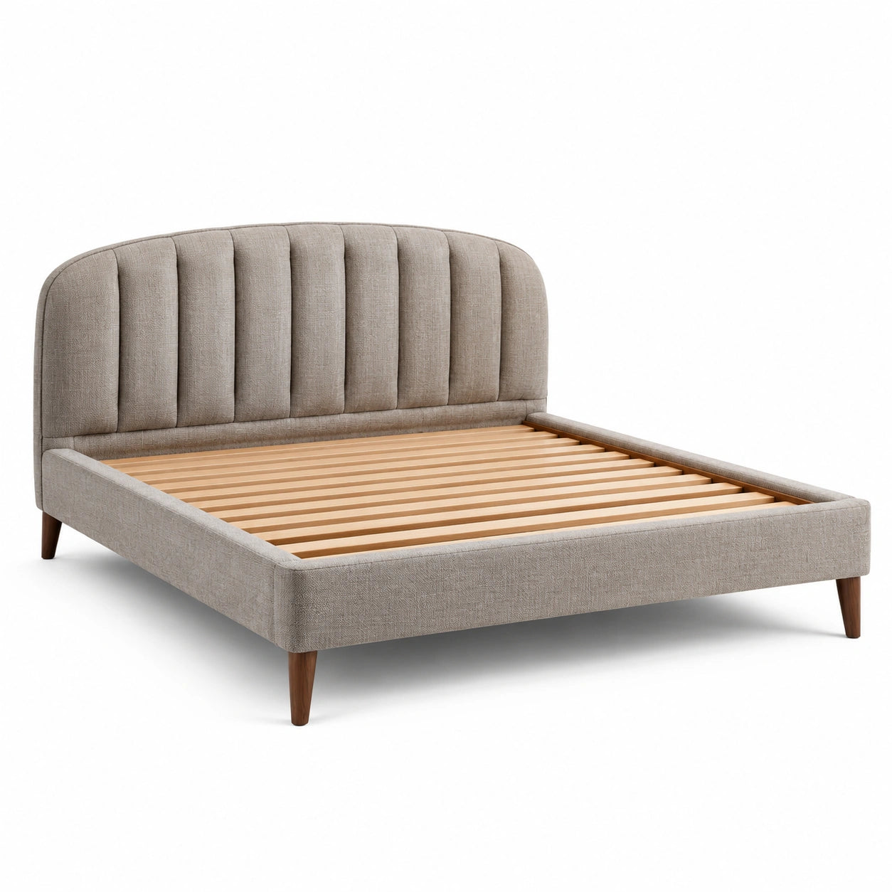 Polsterbett 160 × 200 cm, Beige und Braun, mit gestepptem Kopfteil und Holzlattenrost, Gesamtmaß 218 × 174 × 110 cm