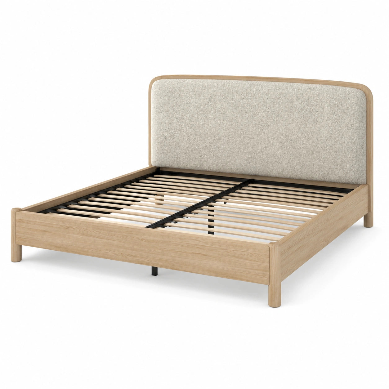 Bettgestell 160 × 200 cm in Natur, Beige und Schwarz mit gepolstertem Kopfteil und Lattenrost