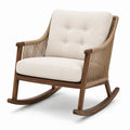 Schaukelstuhl aus Holz mit Textilbezug und Kordelgeflecht, Beige und Braun, 76 × 92 × 94 cm