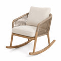 Moderner Schaukelstuhl aus Holz mit Seilgeflecht und Polsterung, Beige/Natur, 90 × 75 × 90 cm