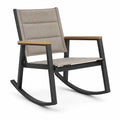 Moderner Gartenschaukelstuhl aus Metall, Textilgewebe und Holz, Grau/Dunkelgrau/Braun, 92 × 68 × 99 cm