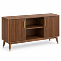 Sideboard mit geriffelten Türen und offenen Fächern, 140 × 40 × 80 cm, Braun und Gold