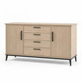 Modernes Sideboard mit 4 Schubladen und 2 Türen, Natur und Schwarz, 160 × 40 × 90 cm