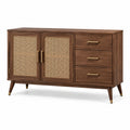 Sideboard aus Holzwerkstoff mit Rattangeflecht, Dunkelbraun/Natur/Gold, 140 × 40 × 80 cm, 3 Schubladen und 2 Türen