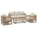 4-teiliges Gartenmöbel-Set aus Holz und Seilgeflecht in Natur und Beige – Dreisitzer 190 × 76 × 76 cm, Sessel 72 × 76 × 76 cm, Tisch 100 × 60 × 38 cm