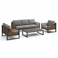 4-teiliges Gartenmöbel-Set mit Dreisitzer, 2 Sesseln und Couchtisch, Grau/Braun/Anthrazit, Sofa 190 × 78 × 76 cm, Sessel 75 × 78 × 76 cm, Tisch 110 × 60 × 40 cm