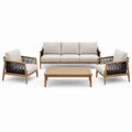 4-teilige Garten-Sitzgruppe in Natur, Beige und Schwarz – Sofa 190 × 78 × 78 cm, Sessel je 78 × 78 × 78 cm, Tisch 110 × 60 × 40 cm