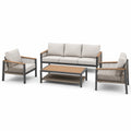 4-teiliges Gartenmöbel-Set mit 3-Sitzer-Sofa 190 × 78 × 78 cm, 2 Sesseln 73 × 78 × 78 cm und Tisch 110 × 60 × 45 cm, Anthrazit/Hellgrau/Braun