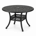 Runder Gartentisch aus Metall mit Gitterplatte, Schirmöffnung und Ablage, Schwarz, Ø 90 × 72 cm