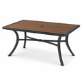 Gartentisch mit Lamellenplatte und Schirmöffnung, 150 × 90 × 72 cm, Braun/Schwarz