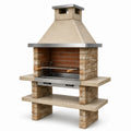 Grillkamin aus Stein und Edelstahl, 120 × 70 × 220 cm, Beige/Braun/Silber, mit höhenverstellbarem Grillrost