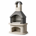 Gartengrill aus Betonwerkstoff und Edelstahl mit Kamin und Grillrosten, Grau-Beige-Silber, 110 × 65 × 220 cm