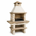 Gartengrill aus Betonwerkstein mit Kamin, Grillrost und Ablageflächen, 110 × 65 × 220 cm, Beige, Weiß, Schwarz und Braun