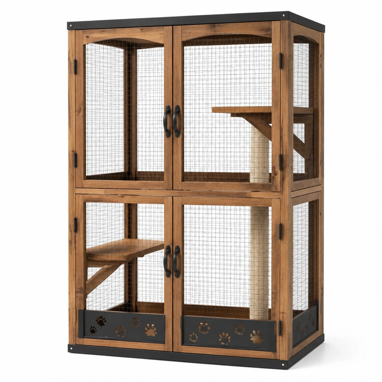 Mehrstöckiges Katzengehege für Innenräume, 100 × 60 × 180 cm, Braun-Schwarz-Beige