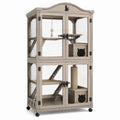 Mehrstöckiges Katzengehege aus Holz und Metall mit Rollen, Beige/Schwarz, 90 × 60 × 180 cm