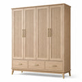Kleiderschrank mit 4 Türen und 3 Schubladen, 200 × 60 × 220 cm, Naturholzfarben und Goldfarben, Landhausstil
