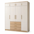 Moderner Kleiderschrank mit 8 Türen und 3 Schubladen, 200 × 52 × 220 cm, Cremeweiß und Eichefarben
