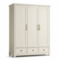 Kleiderschrank im Landhausstil, Cremeweiß, 150 × 55 × 200 cm, mit 3 Türen und 3 Schubladen