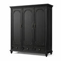 Kleiderschrank mit 3 Türen und 3 Schubladen, 180 × 60 × 210 cm, Schwarz und Altgold, klassischer Stil