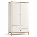 Kleiderschrank im Landhausstil mit 2 Türen und 2 Schubladen, 100 x 55 x 190 cm, Weiß und Eichefarben