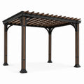 Freistehende Pergola aus Metall und Holz mit offenem Lamellendach, 400 × 300 × 270 cm, Schwarz/Braun