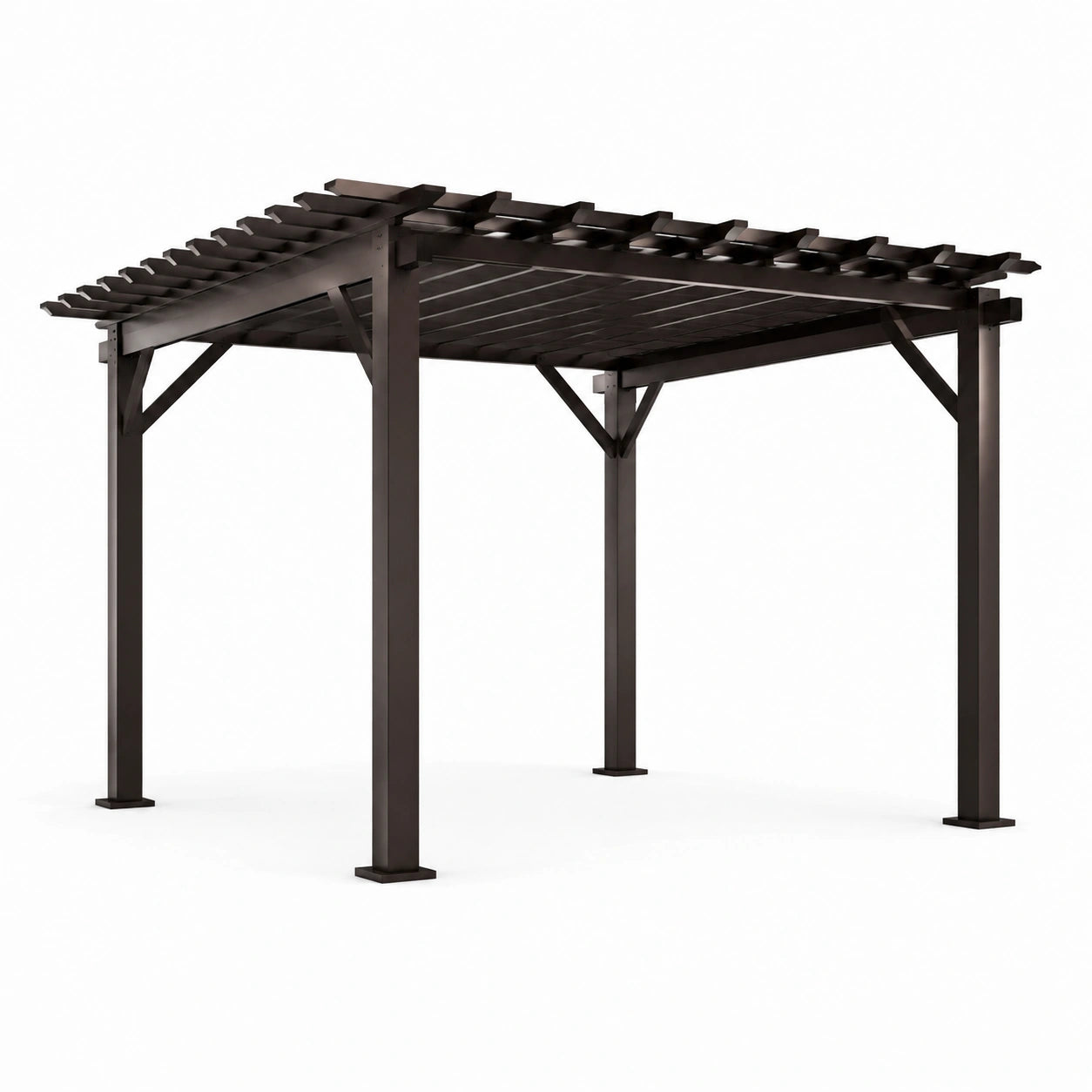 Freistehende Metall-Pergola mit offenem Lamellendach, 300 × 300 × 250 cm, Dunkelbraun