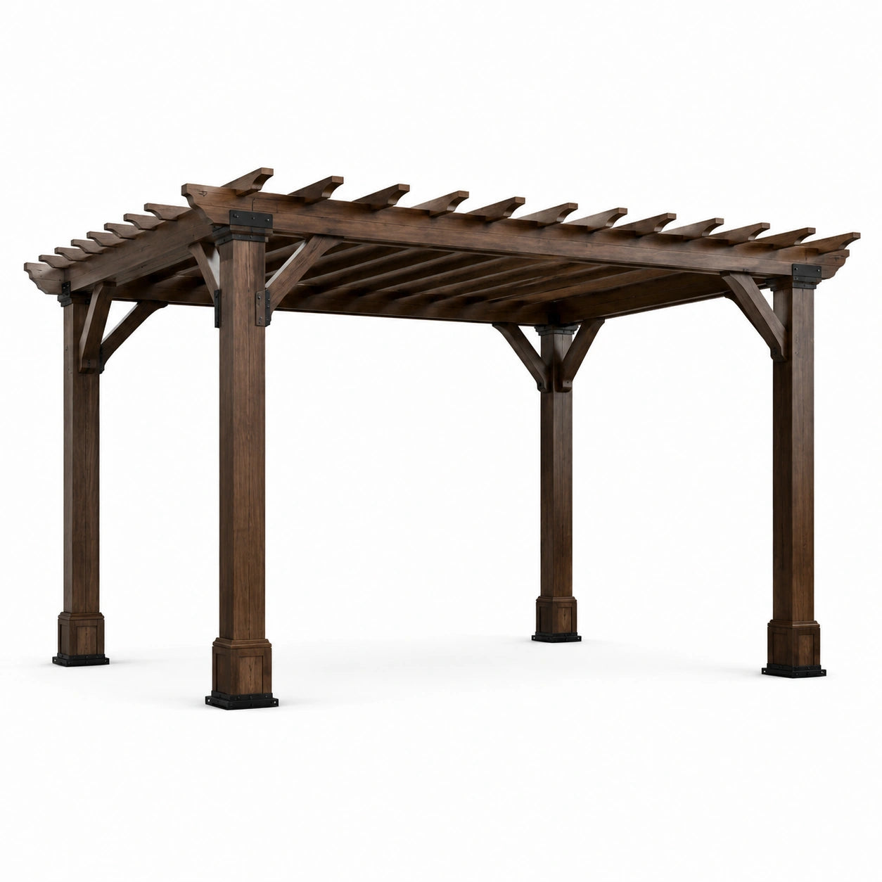 Holzpergola mit offenem Lamellendach, Dunkelbraun und Schwarz, 427 × 305 × 239 cm